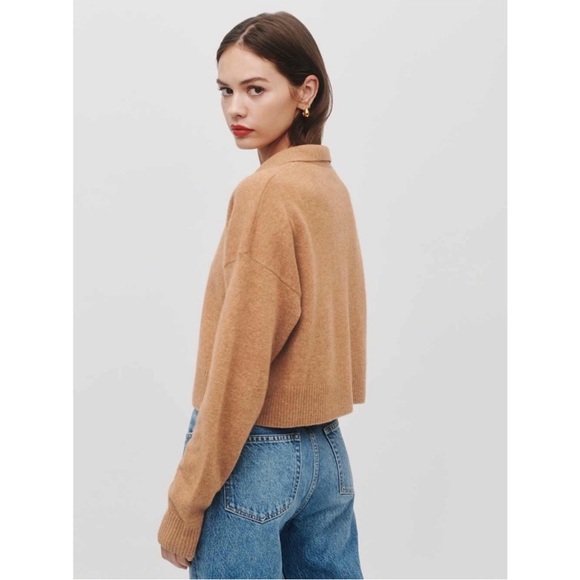 Reformation Cropped Cashmere Polo Sweater tan Small - Picture 2 of 10